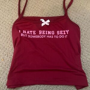 Red Sleeveless Crop Camisole with Bold Print